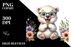 Watercolor Funny Baby Polar Bear Sitting es Clipart Product Image 3