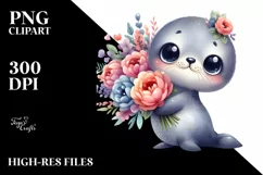 Proud Seal with Flower Bouquet | Clipart Product Image 3
