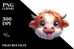 Expressive Funny Baby Face Highland Cow PNG Product Image 3