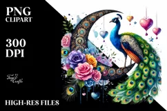 Whimsical Peacock on Half Moon, Watercolor PNG Product Image 2