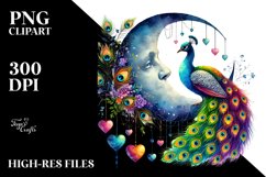 Vibrant Peacock on Half Moon, Watercolor Art Product Image 2
