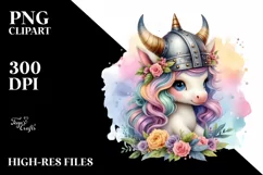 cute Unicorn with Viking Helmet, PNG Product Image 1