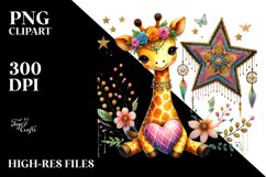Colorful Boho Giraffe on Star with Heart PNG Product Image 2