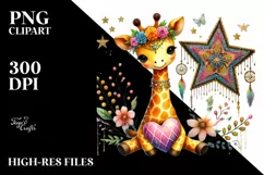 Colorful Boho Giraffe on Star with Heart PNG Product Image 2