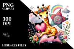 Colorful Boho Giraffe Holding a Heart PNG Product Image 2