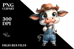 Expressive Watercolor Cow with Farm Jeans | Sublimation Product Image 1