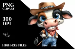 Expressive Cow in Farm Jeans PNG Product Image 3