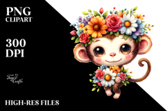 Cartoon Monkey with Flower Crown | Sublimation | Clipart Product Image 2