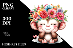Cartoon Monkey with Flower Crown | Sublimation | Clipart Product Image 2