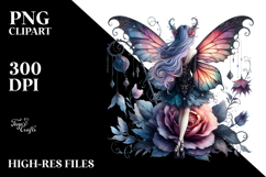 Gothic Fairy on Flower, Watercolor PNG Product Image 2