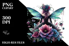 Watercolor Gothic Fairy, View from Back, PNG Product Image 2
