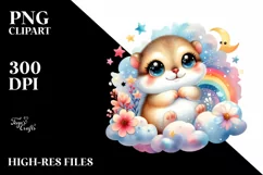 Colorful Smiling Baby Lemming Under Stars | Clipart Product Image 3