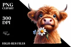 Whimsical Cow Portrait with Flower in Mouth | Sublimation Product Image 3