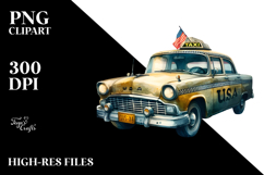 Retro Dirty Taxi with USA Flag PNG Product Image 2