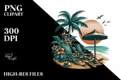 Vintage Tropical Island Beach Chairs Clipart Product Image 1