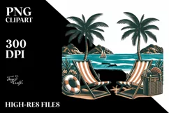 Vintage Tropical Island Beach Chairs Clipart Product Image 1