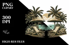 Vintage Tropical Island Beach Chairs Clipart Product Image 3