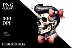 Simple Skull with Hair and Bow PNG Product Image 3