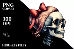 Simple Skull with Hair and Bow PNG Product Image 1