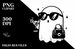 Cute Ghost with Sunglasses Holding Cocktail, PNG Product Image 3