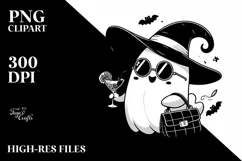 Cute Ghost with Sunglasses Holding Cocktail, PNG Product Image 3