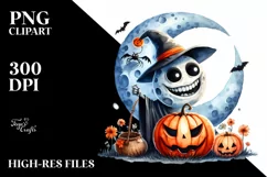 Funny Halloween Moon | Watercolor Clipart Product Image 3