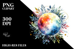 Vibrant Abstract Moon with Foliage | Sublimation Clipart Product Image 2