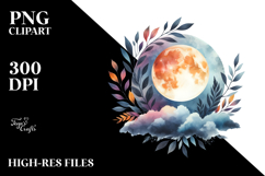 Vibrant Boho Moon with Foliage | Sublimation Clipart Product Image 2