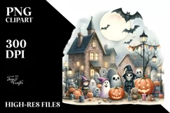 Funny Halloween Scene | Watercolor Clipart Product Image 1