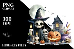 Funny Halloween Scene | Watercolor Clipart Product Image 1