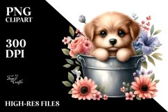 Watercolor Cute Baby Dog with Flowers PNG Product Image 3