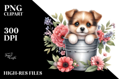 Watercolor Cute Baby Dog with Flowers PNG Product Image 2