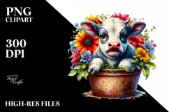 Cow sitting in Flower Pot, PNG Product Image 3