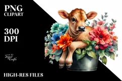 Colorful Flower Pot Cow PNG Product Image 3