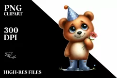 Joyful Bear with Flower | Sublimation | Clipart Product Image 1