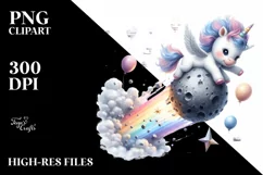 Cute Baby Unicorn Diving from a Meteor with Balloons Product Image 1