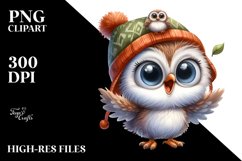 Funny Baby Owl Standing with Hat | Watercolor Clipart Product Image 3