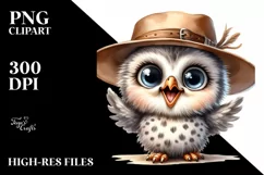 Funny Baby Owl Standing with Hat | Watercolor Clipart Product Image 3