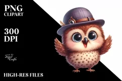 Funny Baby Owl Standing with Hat | Watercolor Clipart Product Image 1