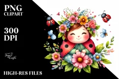 Smiling Cute Baby Ladybug Dressed With Flowers | Sublimation Product Image 1