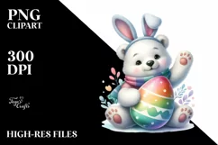 Baby Polar Bear with Easter Egg, Watercolor PNG Product Image 2
