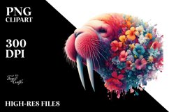 Artistic Vibrant Walrus with Flowers Clipart Product Image 3
