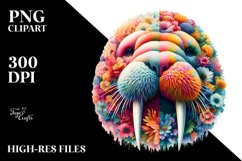 Artistic Vibrant Walrus with Flowers Clipart Product Image 3