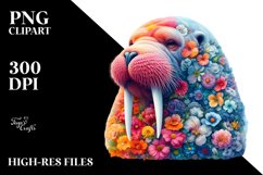 Artistic Vibrant Walrus with Flowers Clipart Product Image 3