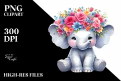 Vibrant Elephant with Flower Crown, Transparent PNG Product Image 3