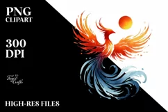 Whimsical Phoenix Made of Fire and Ice, Watercolor PNG Product Image 2