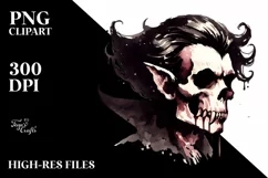 Retro Vampire Skull with Hair PNG Product Image 1