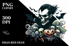 Retro Vampire Skull with Hair PNG Product Image 3