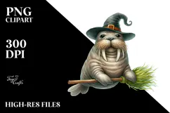 Playful Walrus on Broom | Sublimation | Clipart Product Image 2