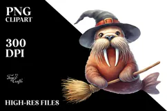 Playful Walrus on Broom | Sublimation | Clipart Product Image 2